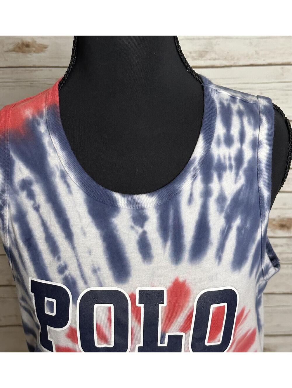 Polo Ralph Lauren blue/white/red tie-dye cotton sleeveless tank Size L (14-16) - Picture 2 of 6